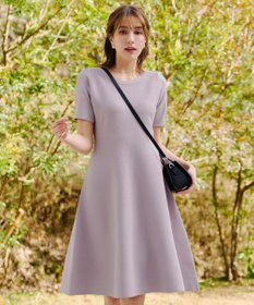 Tiaclasse 【洗える】クルーネック半袖ニットフレアワンピース