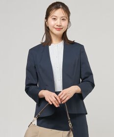 J.PRESS LADIES 【セットアップ対応・洗える・撥水】コットンFITTY ノーカラー ジャケット