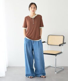 earth music&ecology シアーレイヤード風5分袖プルオーバー