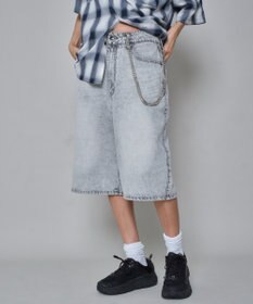 WEGO 【ユニセックス着用ITEM】チェーン付きスーパーバギーデニムショーツ