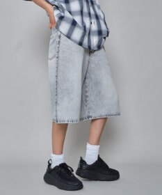 WEGO 【ユニセックス着用ITEM】チェーン付きスーパーバギーデニムショーツ