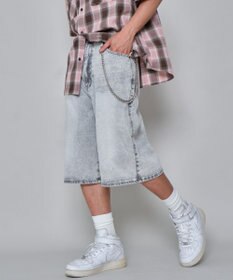 WEGO 【ユニセックス着用ITEM】チェーン付きスーパーバギーデニムショーツ