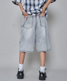 WEGO 【ユニセックス着用ITEM】チェーン付きスーパーバギーデニムショーツ