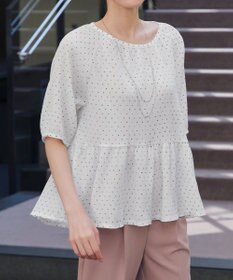 Tiaclasse 【洗える】楊柳ドットギャザーブラウス