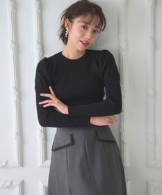 Feroux 【洗える】パフスリーブラメ ニット