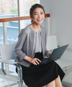 Tiaclasse 【小倉優子さん着用】【洗える】ピンタックノーカラージャケット