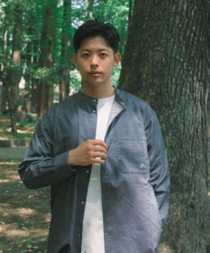 SHARE PARK MENS 【UVカット・撥水・ストレッチ】イージーデニムノーカラーシャツ