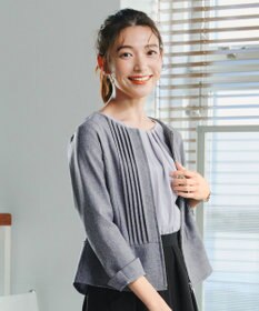 Tiaclasse 【小倉優子さん着用】【洗える】ピンタックノーカラージャケット