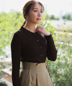 ANY SIS CICA加工 襟デザイン ニット ブラウン