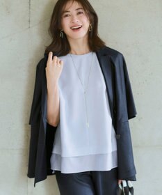 23区 L リネンライクグロッシー ハーフスリーブ ダブル ジャケット ネイビー系