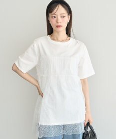 earth music&ecology ニュアンス柄レースドッキングプルオーバー