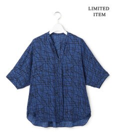 ICB L 【新色追加・WEB限定】BackSatinAmunzen 5分袖キーネックブラウス