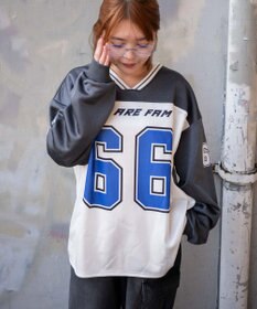 WEGO VネックナンバリングサテンBIGスウェット