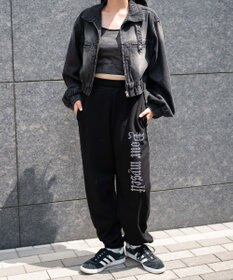 WEGO 【ウエストゴム】ラインストーンロゴスウェットパンツ