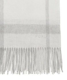 MOONBAT FURLA ウール混 超大判ラメ入りブロックチェックストールマフラー／幅70cm