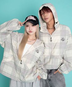 WEGO 【ユニセックス着用ITEM/MLサイズ展開】チェックロゴフードブルゾン