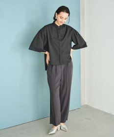 #Newans 【洗濯機可能/シワになりにくい】〈お尻・太ももをカバー〉フレアスリーブイタリアンカラーシャツ