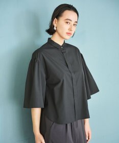 #Newans 【洗濯機可能/シワになりにくい】〈お尻・太ももをカバー〉フレアスリーブイタリアンカラーシャツ