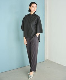 #Newans 【洗濯機可能/シワになりにくい】〈お尻・太ももをカバー〉フレアスリーブイタリアンカラーシャツ