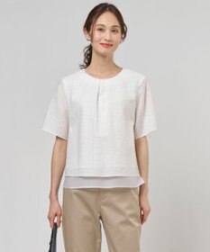 J.PRESS LADIES レーシーチェック クルーネック カットソー ホワイトチェック系3