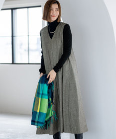 23区 ラメミックスツイード Vネックワンピース モノトーン系