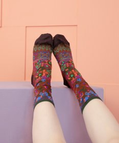 COQ antigua flower ラメ花柄ソックス