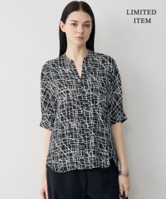 ICB 【新色追加・WEB限定】BackSatinAmunzen 5分袖キーネックブラウス