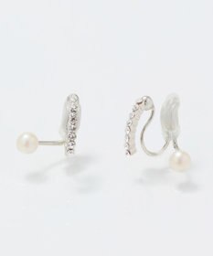 Phoebe 【痛くないシリーズ】ラインストーンパールフロートライトフィットイヤリング　シルバー