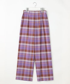 自由区 コットンリネンチェックワイドストレート パンツ