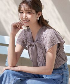 Tiaclasse 【洗える】幅広く活躍が期待できるボウタイレースブラウス