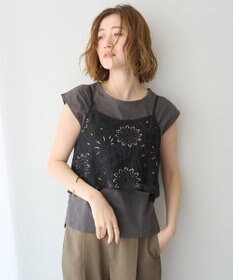 YECCA VECCA 【2点SET】刺繍メッシュキャミセットコットンTee