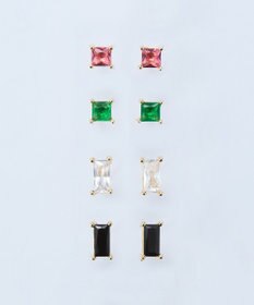 Phoebe シャインフレームレクタングルピアス　クリア