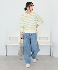 CRAFT STANDARD BOUTIQUE シアーボーダーポロ衿ニットプルオーバー