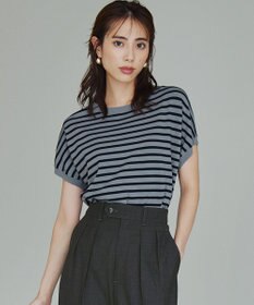 23区 S 【新色追加/VERY5月号掲載】レーヨンポリエステルストレッチ プルオーバー ニット カーキ×ブラックボーダー