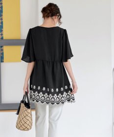 Tiaclasse 【洗える】スカラップレースチュニックブラウス