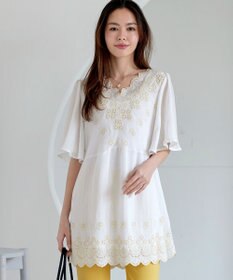 Tiaclasse 【洗える】スカラップレースチュニックブラウス