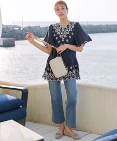 Tiaclasse 【洗える】スカラップレースチュニックブラウス