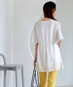 Tiaclasse 【洗える】スカラップレースチュニックブラウス