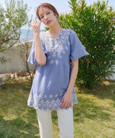 Tiaclasse 【洗える】スカラップレースチュニックブラウス