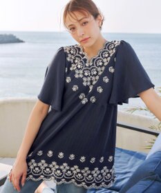 Tiaclasse 【洗える】スカラップレースチュニックブラウス