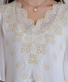 Tiaclasse 【洗える】スカラップレースチュニックブラウス