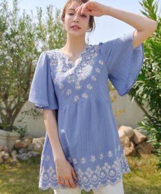 Tiaclasse 【洗える】スカラップレースチュニックブラウス