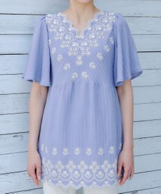 Tiaclasse 【洗える】スカラップレースチュニックブラウス