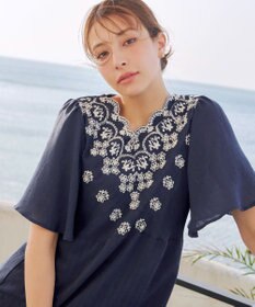 Tiaclasse 【洗える】スカラップレースチュニックブラウス