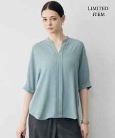 ICB 【新色追加・WEB限定】BackSatinAmunzen 5分袖キーネックブラウス