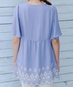 Tiaclasse 【洗える】スカラップレースチュニックブラウス