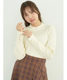 earth music&ecology ゴールド釦スリーブリブプルオーバー