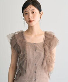 YECCA VECCA チュールラッフルノースリーブカーディガン