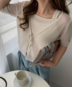 WEGO 【２点セット】半袖メッシュアンサンブルカーデ