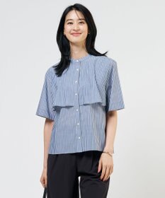 J.PRESS LADIES 【一枚で着映え】シルフィーローン ストライプ バンドカラー ブラウス